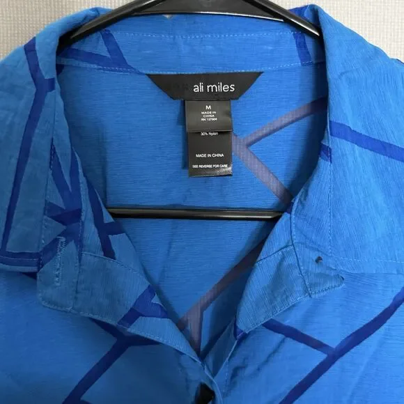 New Ali Miles Medium Blue Black Artsy Lagenlook Textured 3/4 Sleeve Art To Wear - Picture 3 of 14